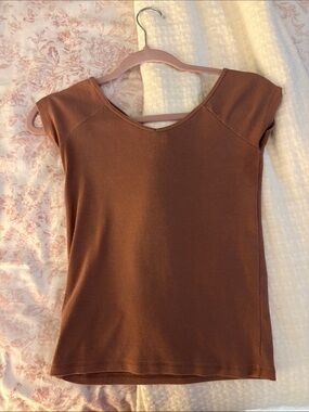 American Eagle Women’s Brown Ribbed Cap Sleeve Top